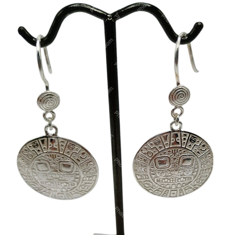 950 Silver Earrings, Peruvian Handcrafted Inca Ca… - image 6